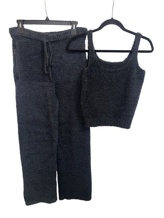 SKIMS Pants - SKIMS Black Fuzzy Wide Leg Pants & Tank Set